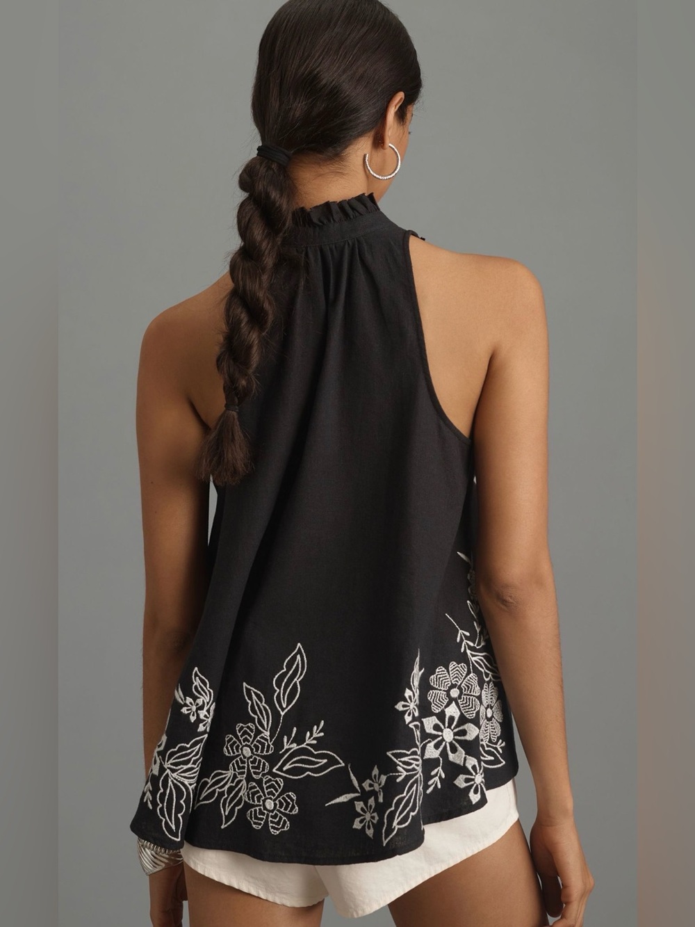 Pilcro The Tavi Blouse Tank Edition V-Neck Embroidered Black White Size Small - Picture 7 of 12